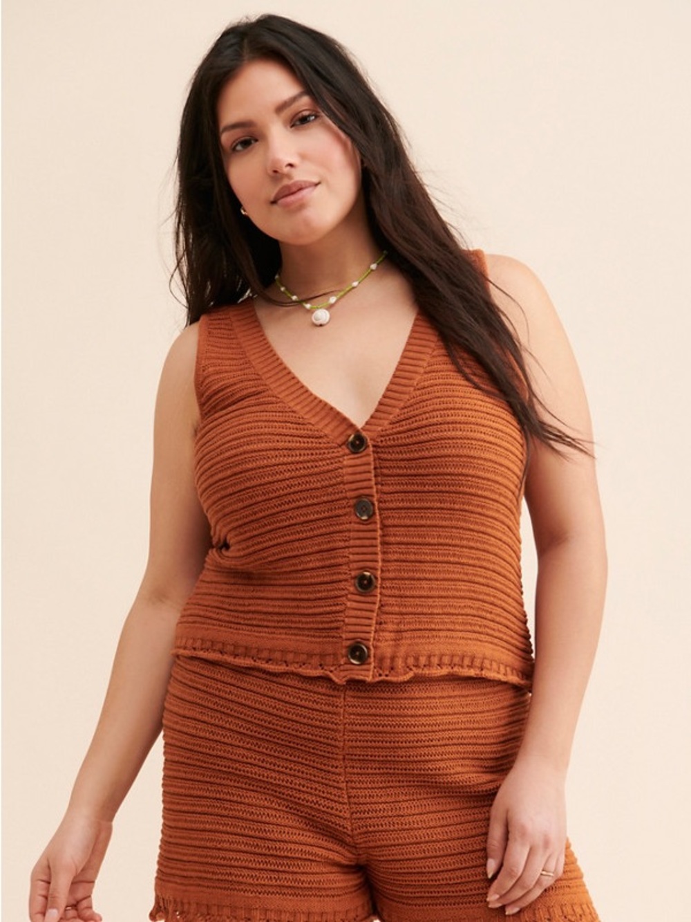 Nuuly x Rue Stiic Malla Knit Sleeveless Knit Button Front Cropped Tank